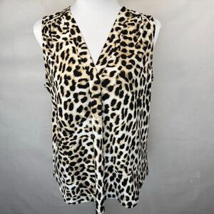Vince Camuto Top Sz S Beige Black Leopard Print V-Neck Sleeveless